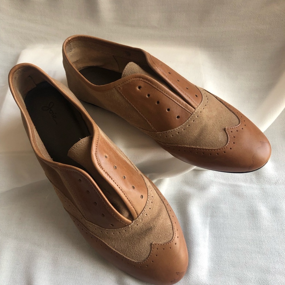 Joie Brown Leather and Suede Flats with Brogue Detailing